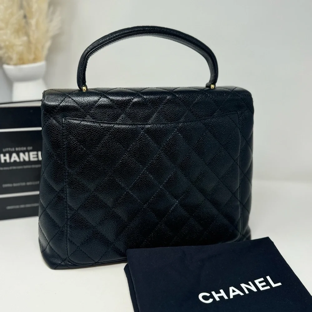 💎💯Authentic CHANEL Black Caviar Quilted Top Handle Kelly💎